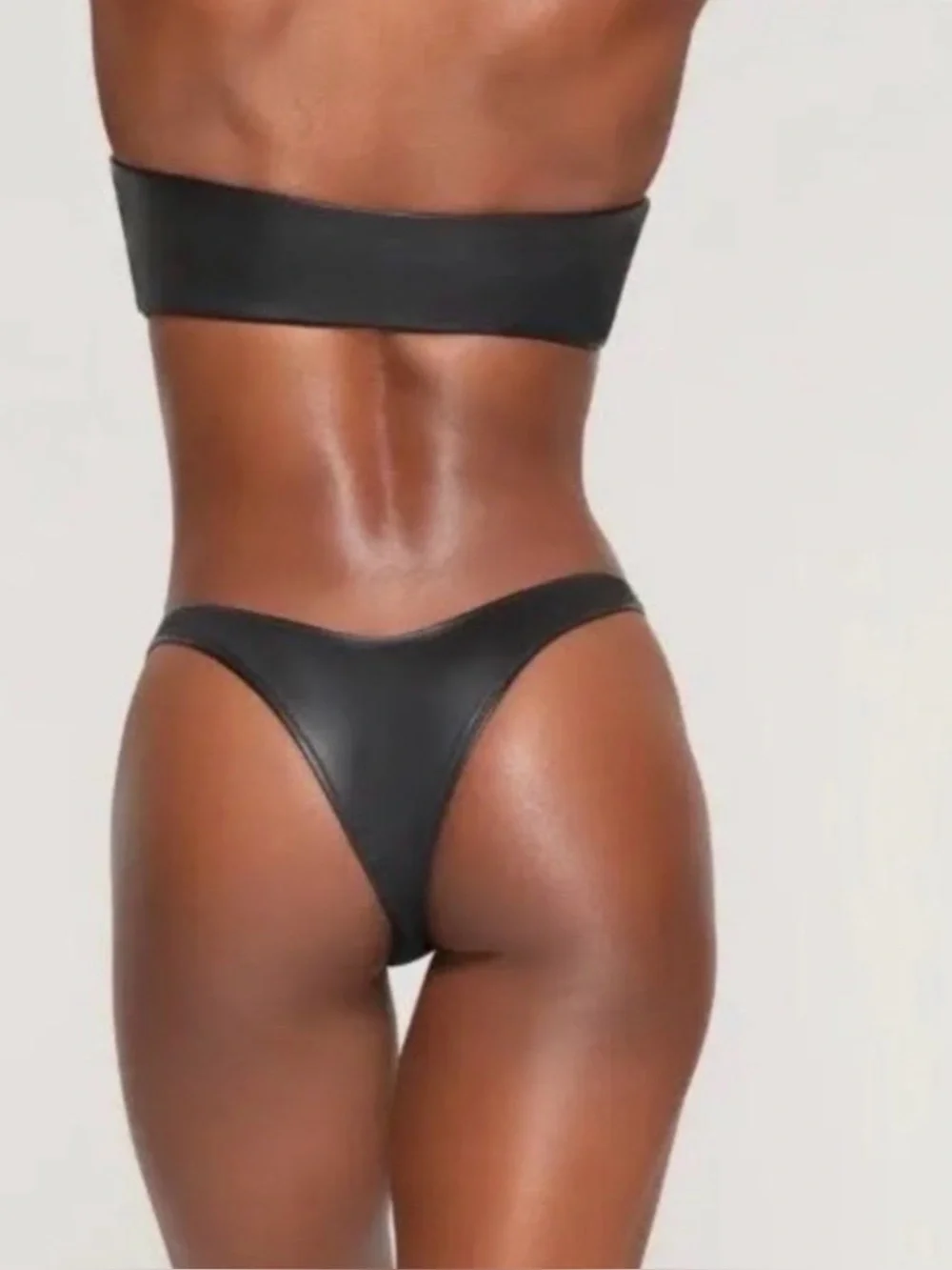 SKIMS Strapless Black Leather Bandeau Bikini Top